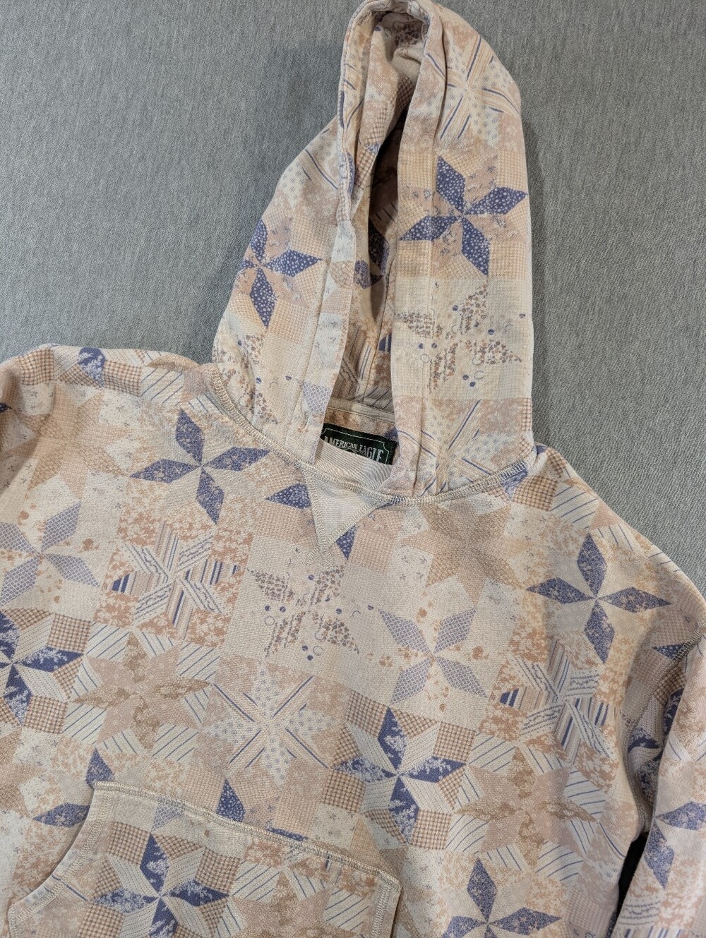 American Eagle Hoodie Women's XS Beige Blue Geometric Snowflake Print Pullover